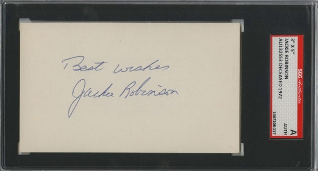 Jackie Robinson Autographed 3x5 Cut (SGC)
